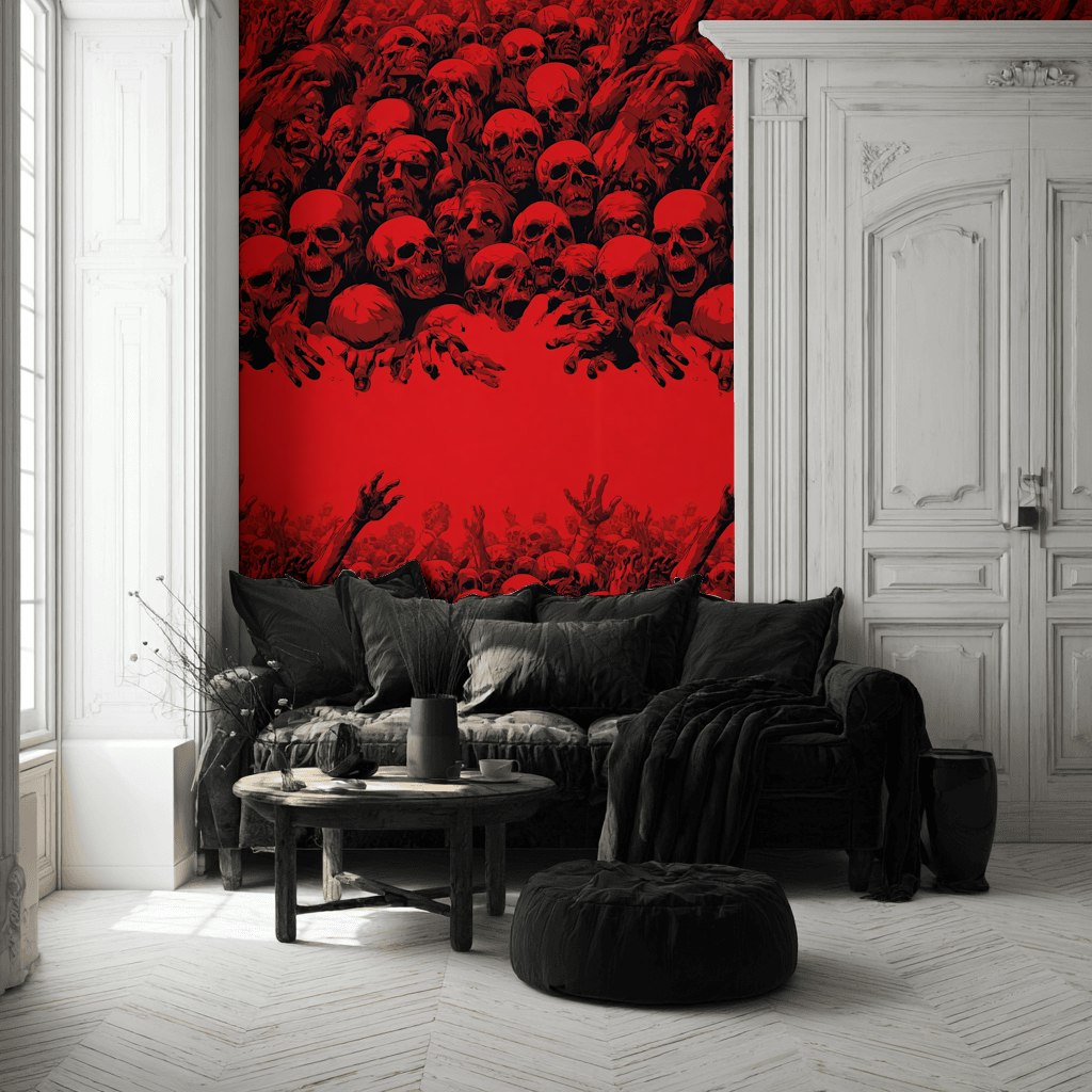 Intense Red and Black Skull Abstract Wallpaper