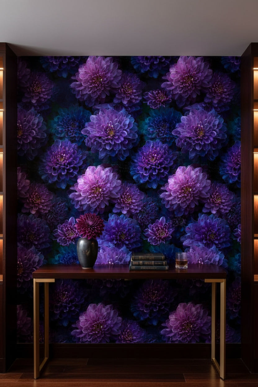 Deep Purple Dahlia Floral Wallpaper