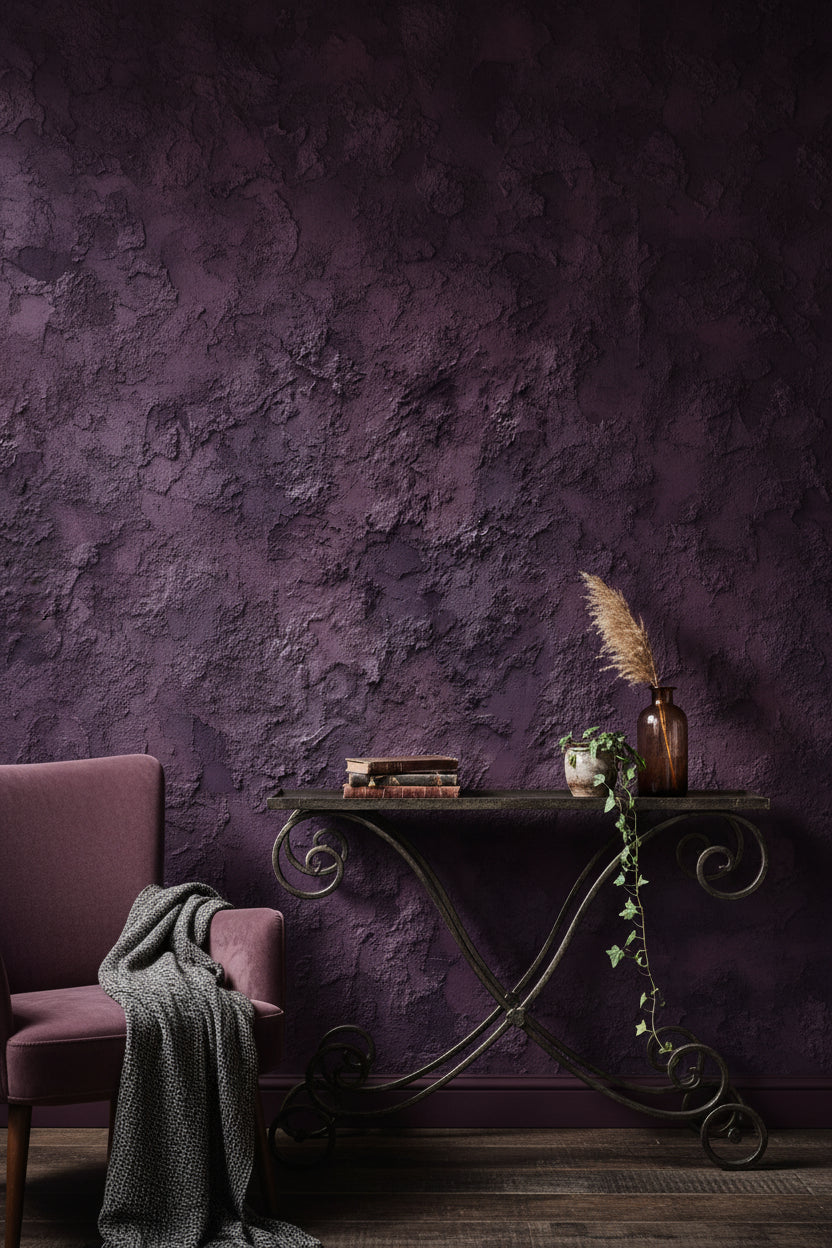 Deep Plum Textured Concrete Wallpaper