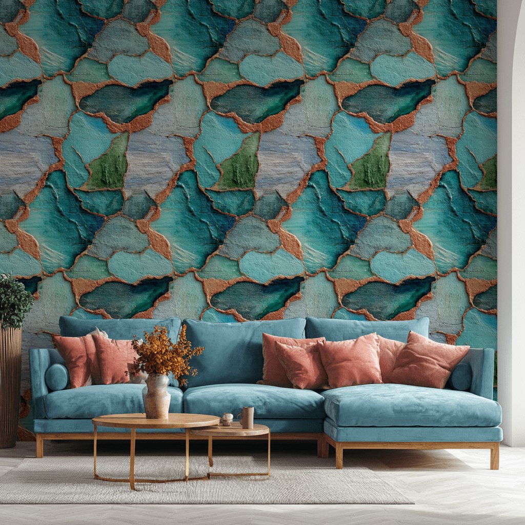 Teal and Green Abstract Textured Wallpaper