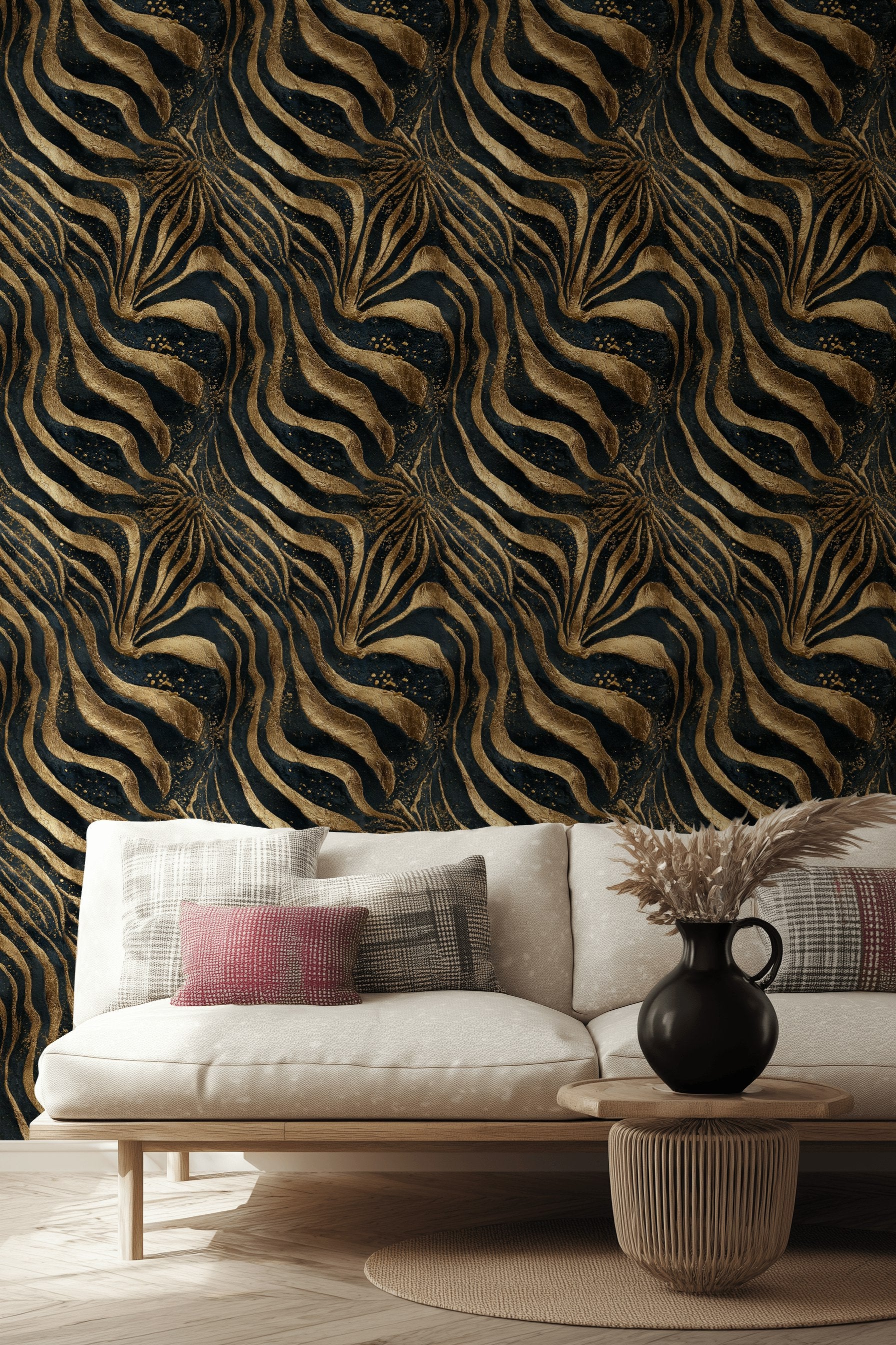 Elegant Black and Gold Look Zebra Pattern Wallpaper