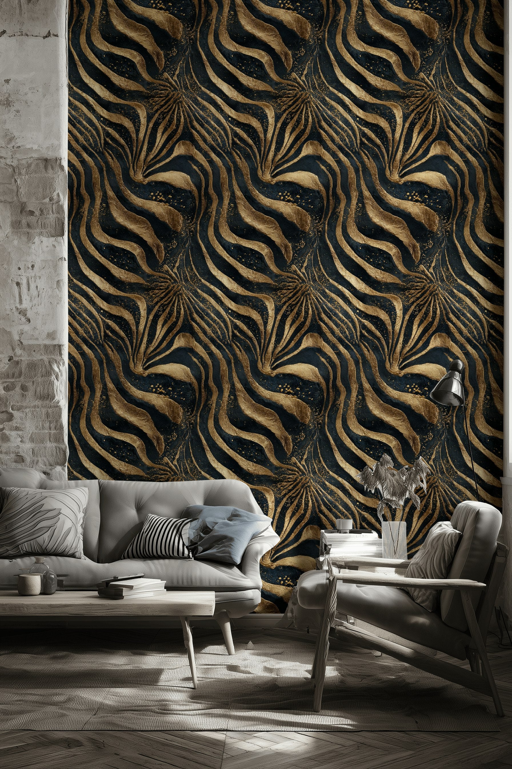 Elegant Black and Gold Look Zebra Pattern Wallpaper