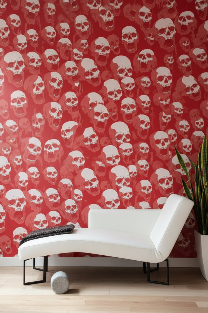 Bold Red Skull Pattern Wallpaper