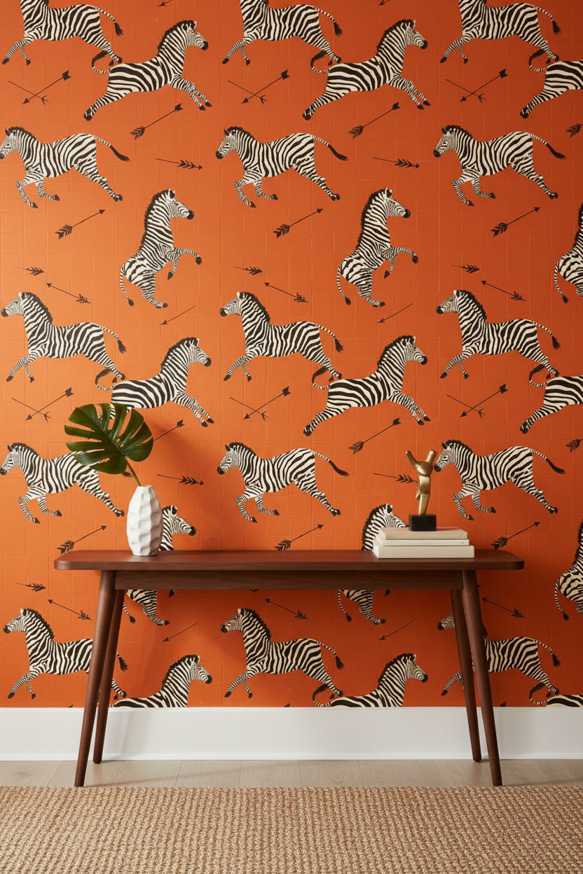 Vibrant Orange Zebra Pattern Wallpaper