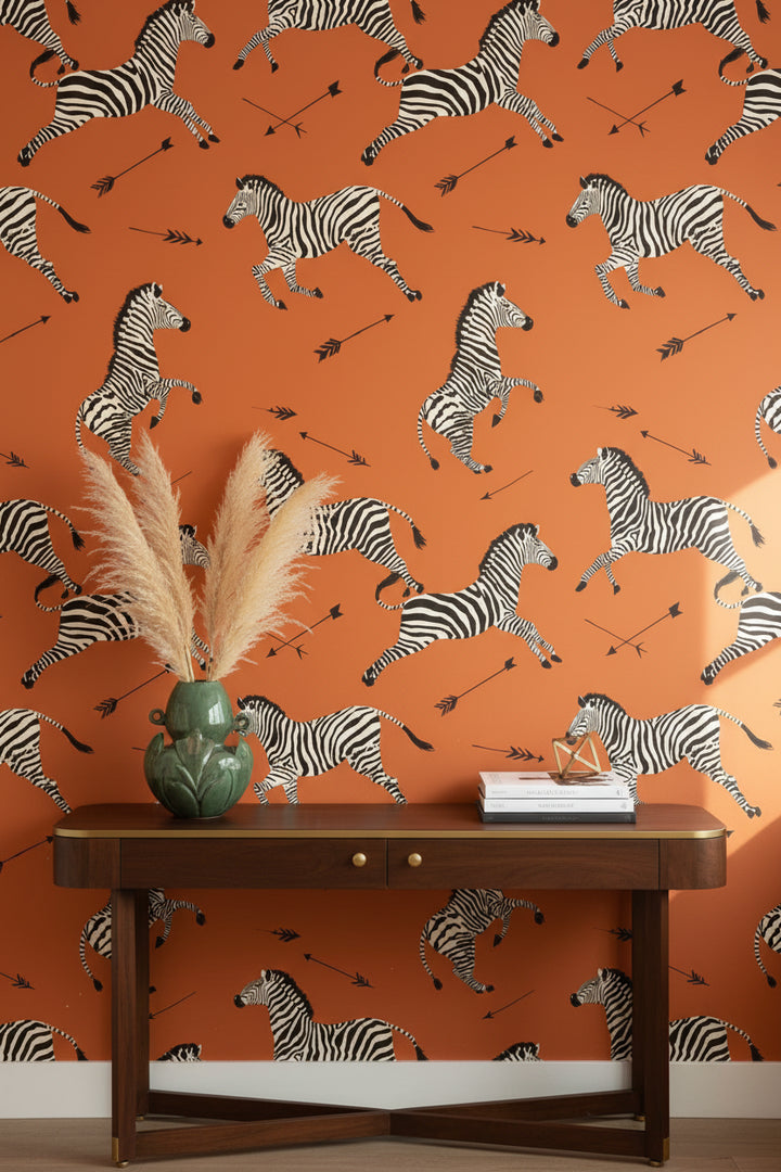 Vibrant Orange Zebra Pattern Wallpaper