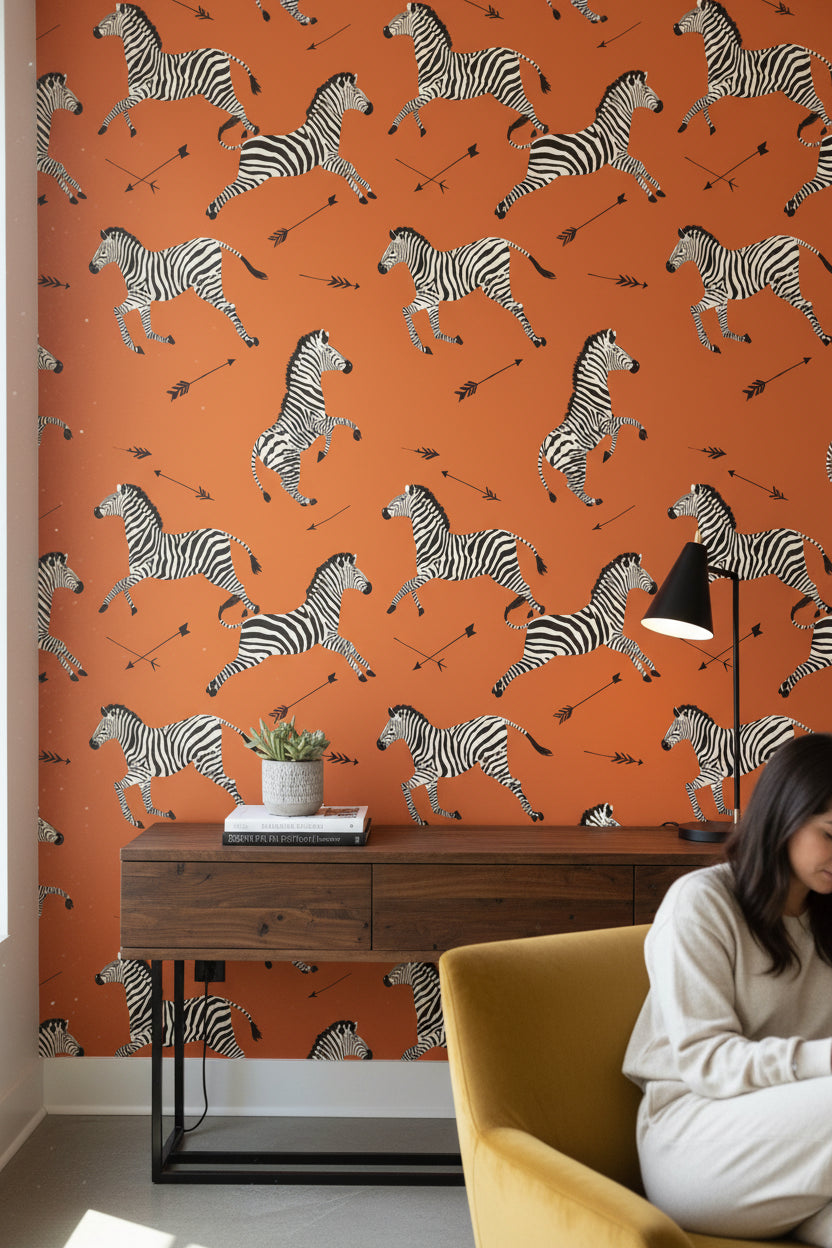 Vibrant Orange Zebra Pattern Wallpaper