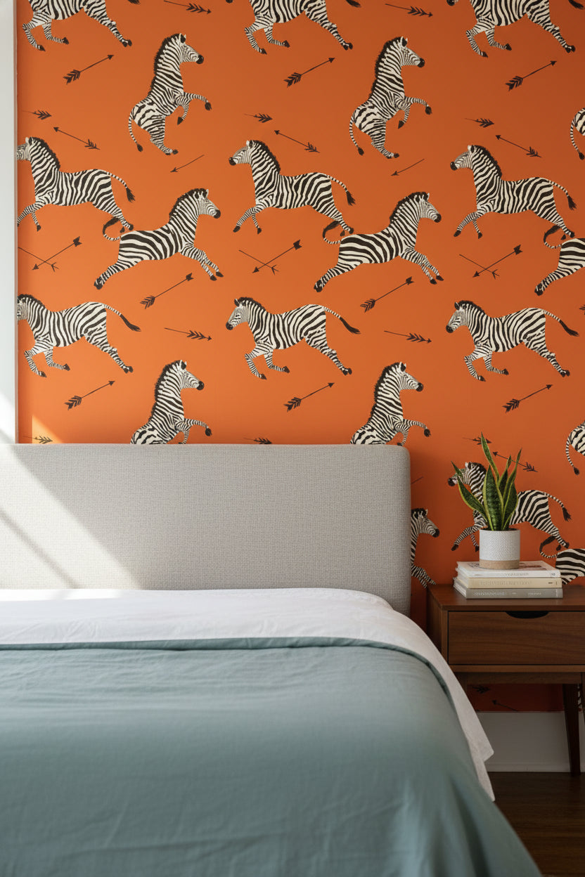Vibrant Orange Zebra Pattern Wallpaper