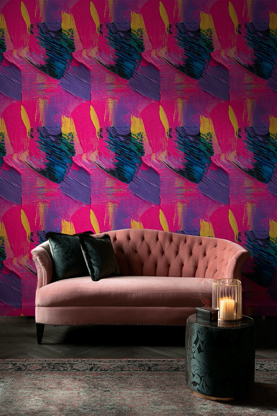 Vibrant Pink and Purple Abstract Brushstroke Wallpaper