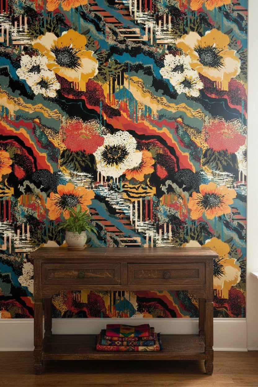 Bold Multicolor Abstract Floral Wallpaper