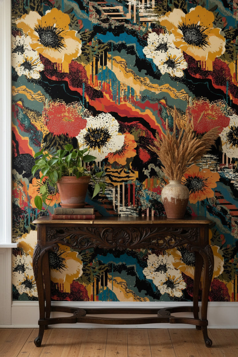 Bold Multicolor Abstract Floral Wallpaper