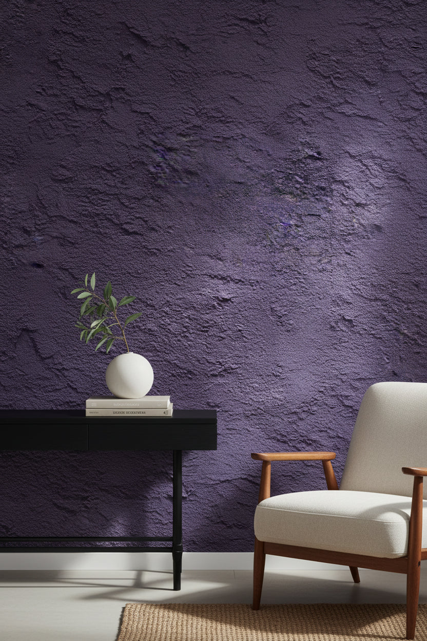 Deep Eggplant Textured Concrete Effect Wallpaper