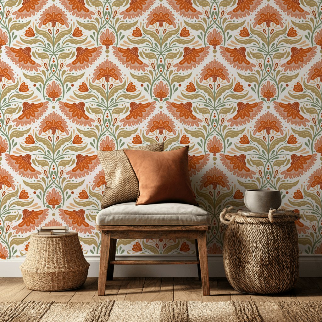 White Background Wallpaper Vintage Floral Mural