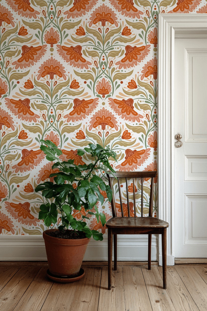 White Background Wallpaper Vintage Floral Mural