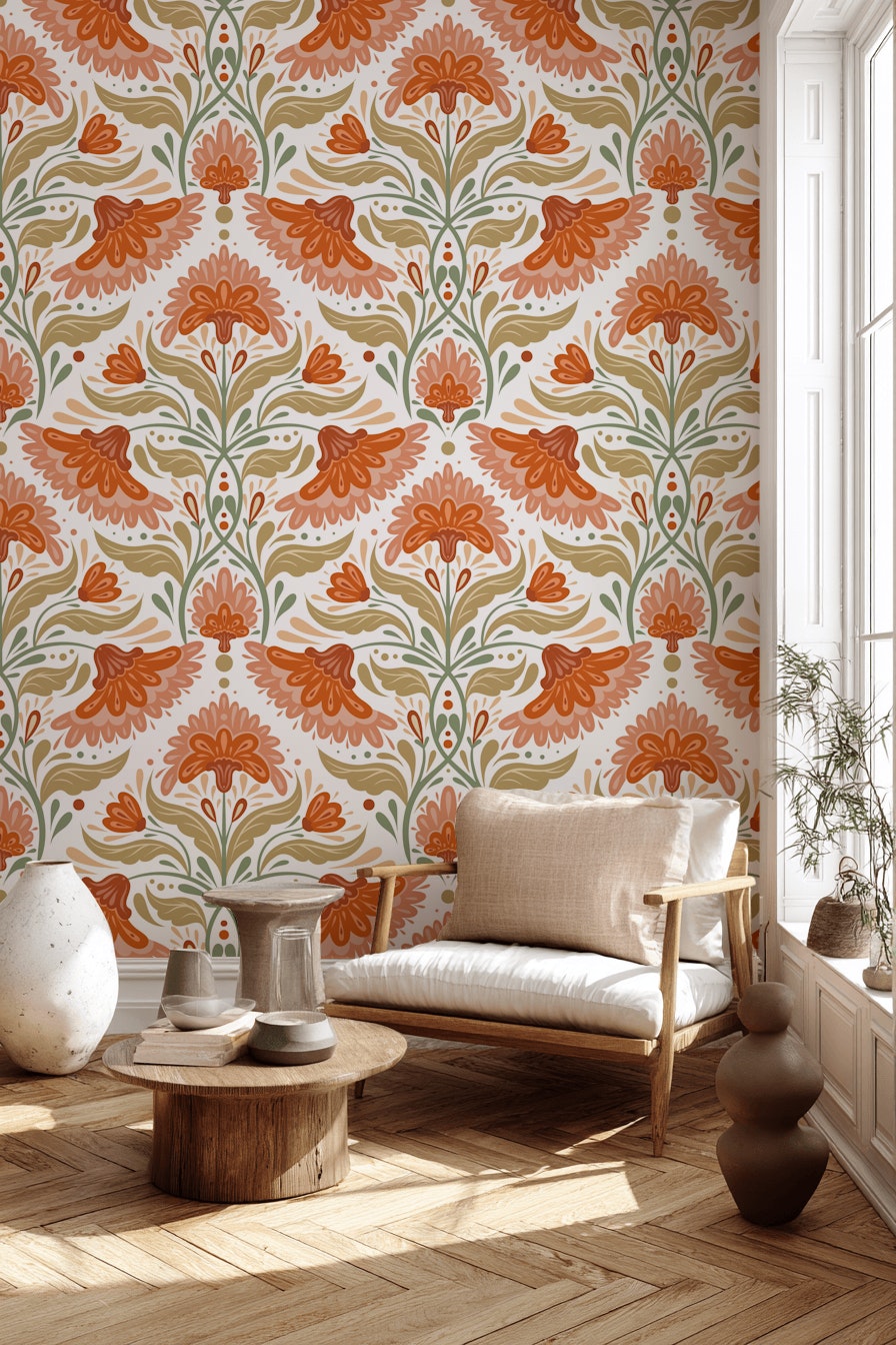 White Background Wallpaper Vintage Floral Mural