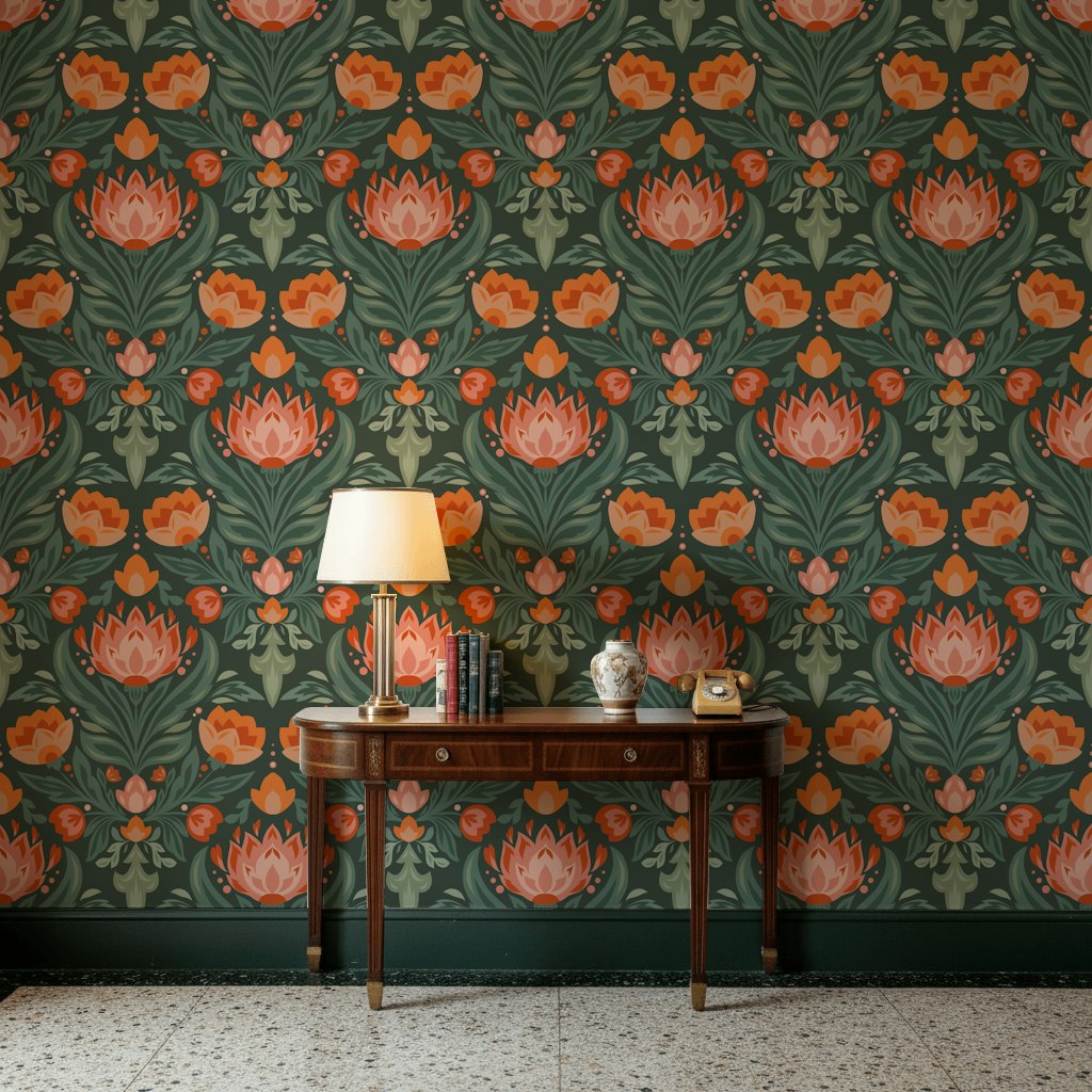 Shades Of Green Wallpaper Vintage Floral Wall Mural
