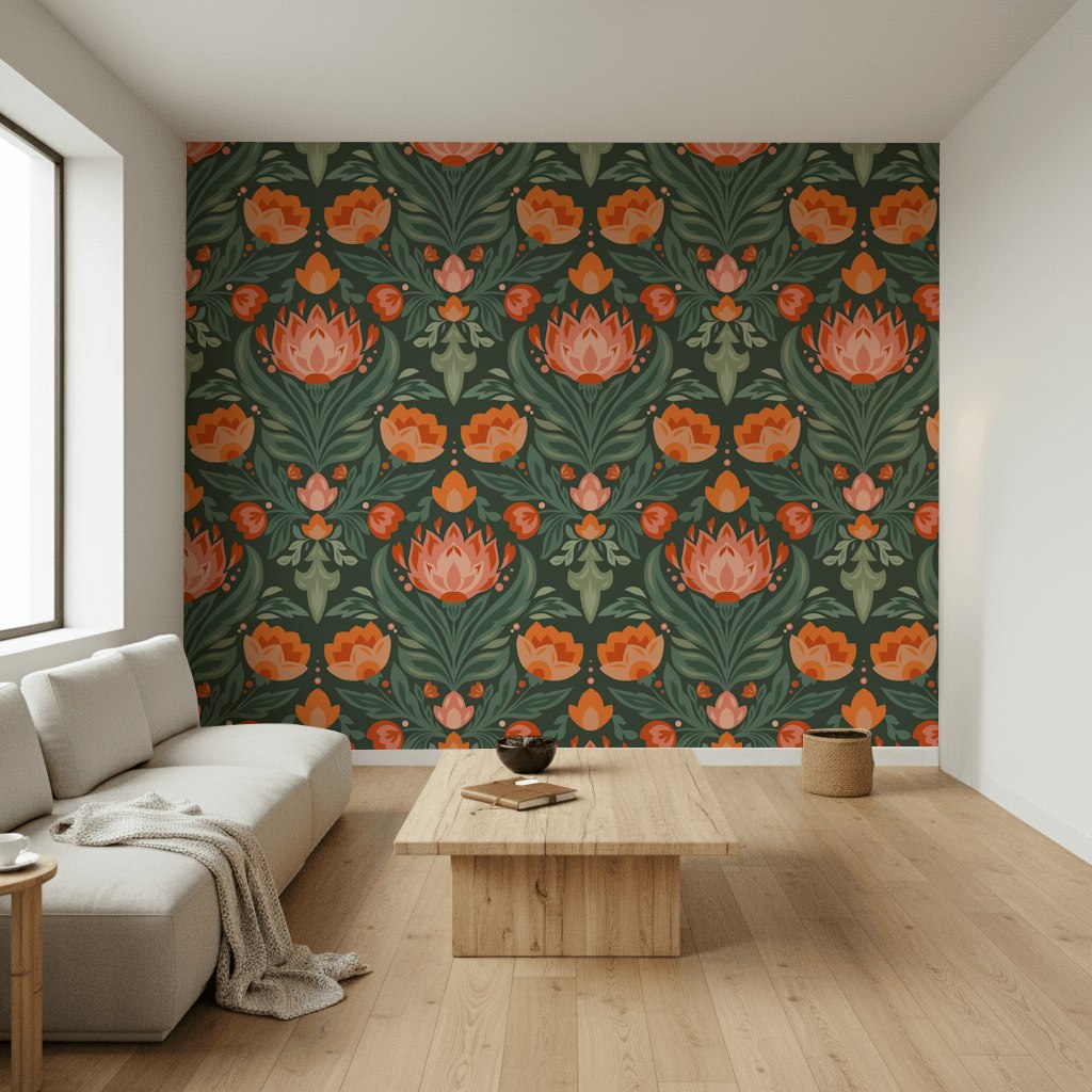 Shades Of Green Wallpaper Vintage Floral Wall Mural
