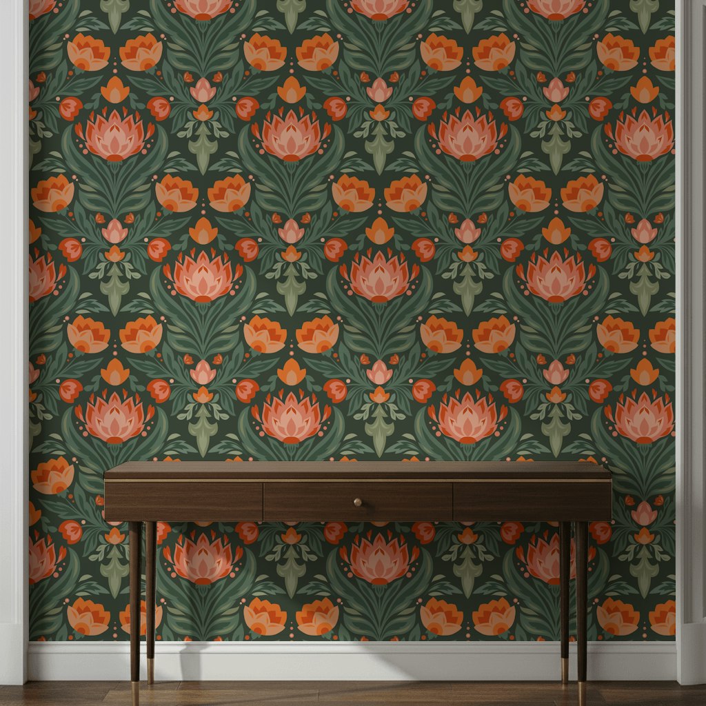 Shades Of Green Wallpaper Vintage Floral Wall Mural