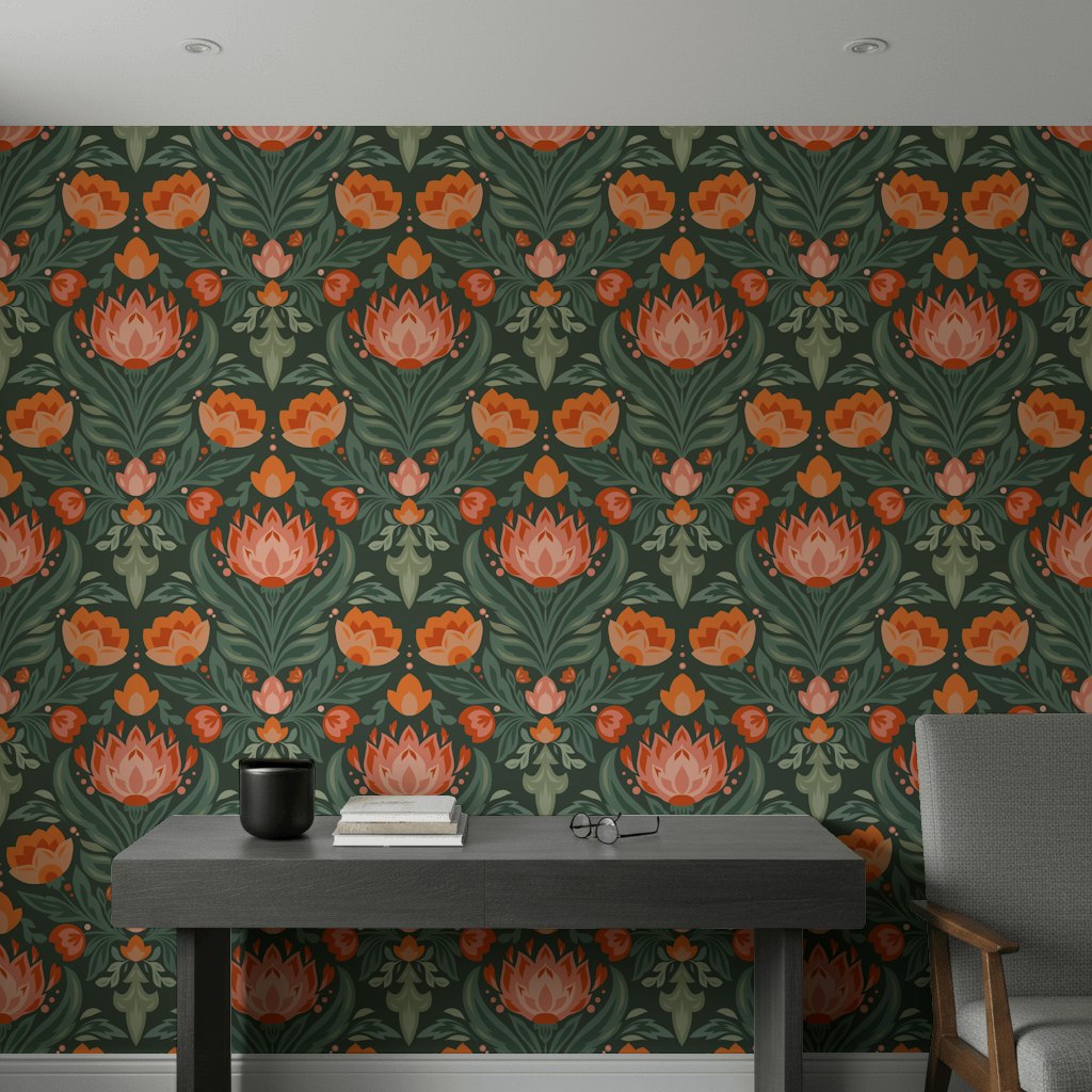 Shades Of Green Wallpaper Vintage Floral Wall Mural
