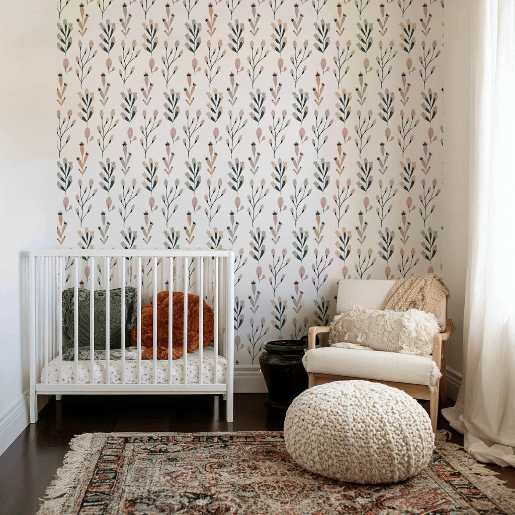 White Background Wallpaper Botanic Minimalist Mural