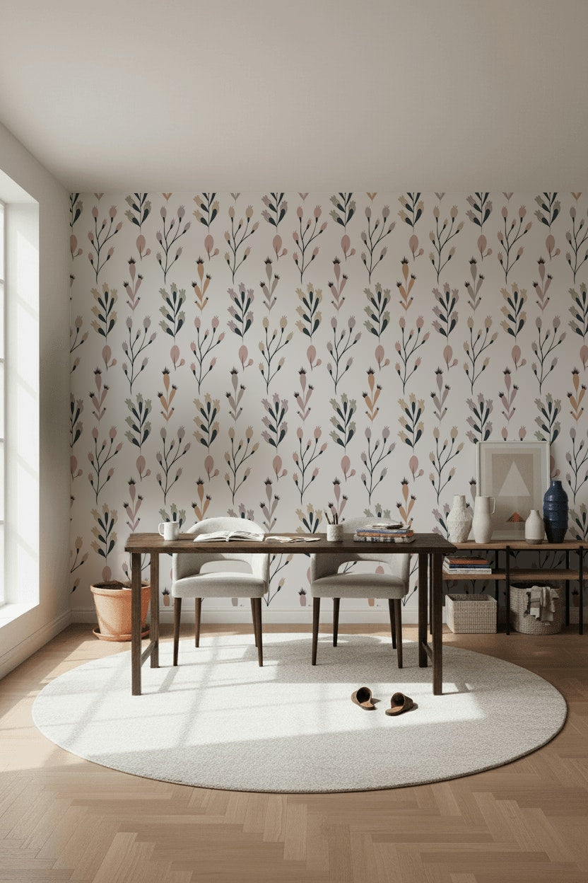 White Background Wallpaper Botanic Minimalist Mural