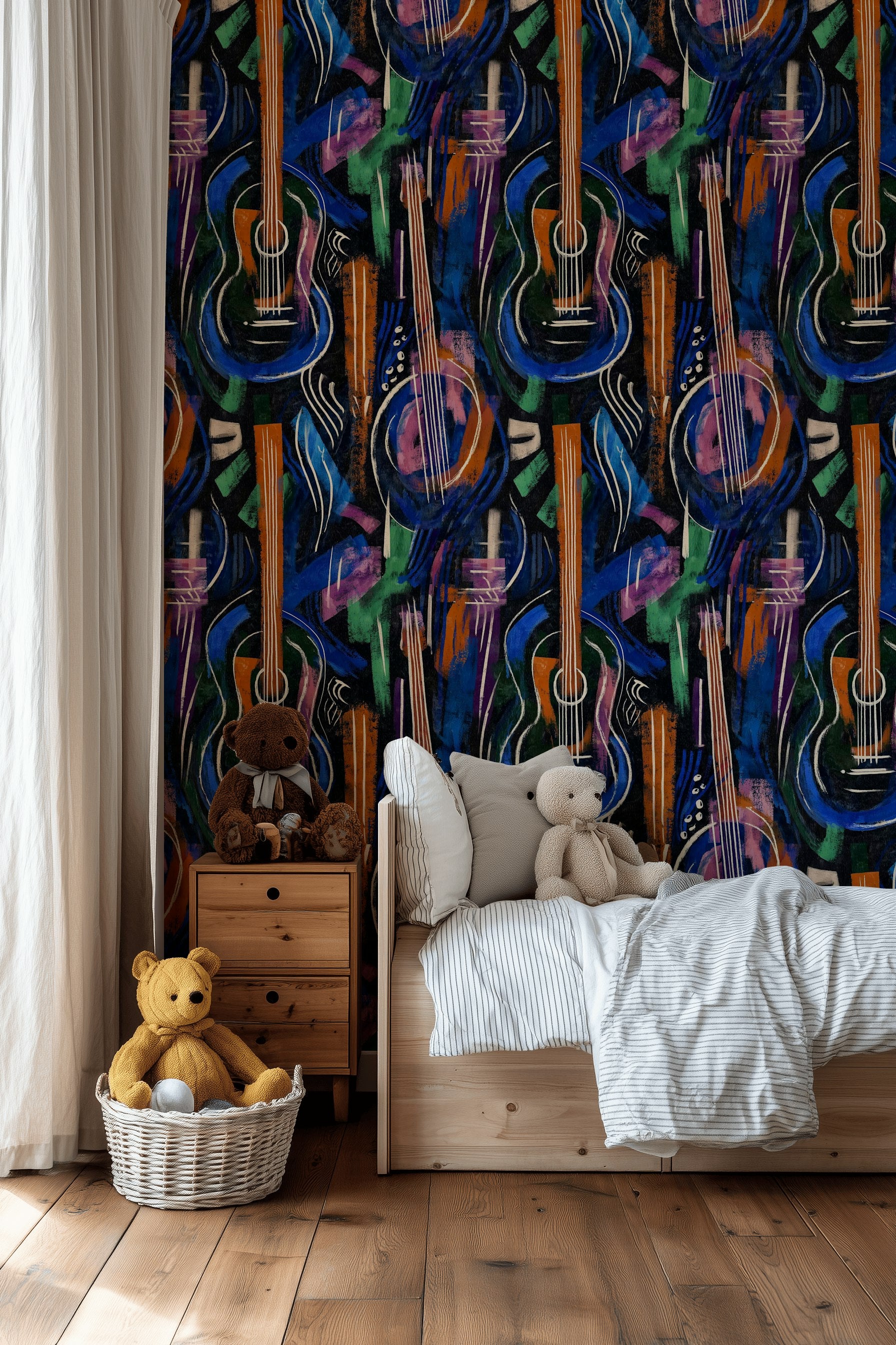 Vibrant Multicolor Abstract Guitar Pattern Wallpaper