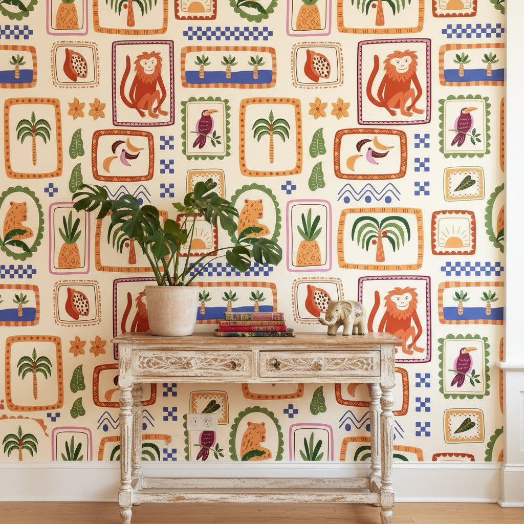 Tropical Wallpaper Eclectic Vibrant Decorative Mural