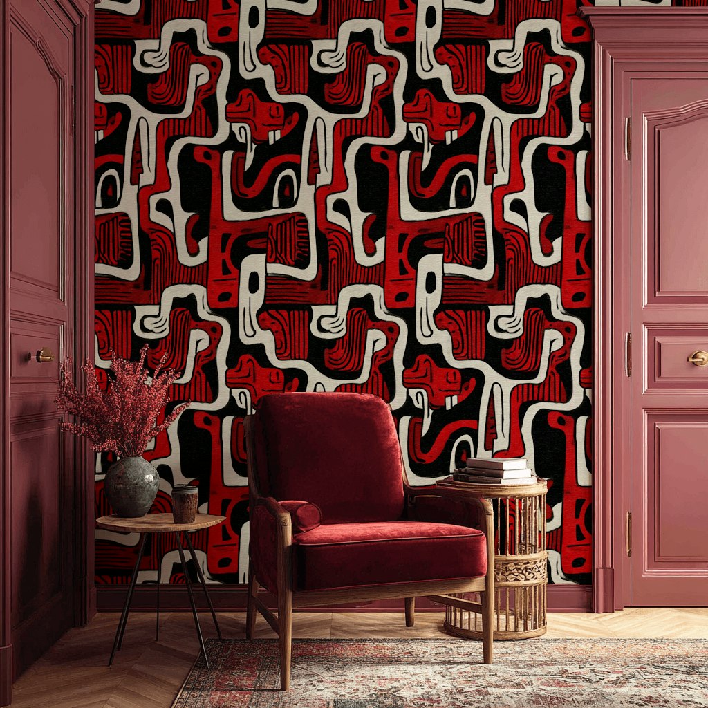 Dark Red and Black Retro Abstract Pattern Wallpaper