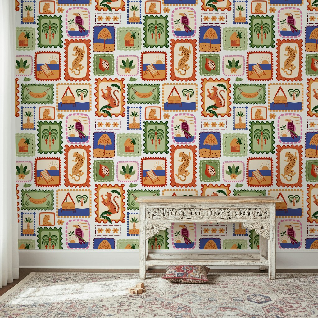 Tropical Wallpaper Eclectic Bohemian Decorative Mural