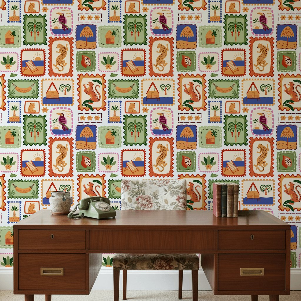 Tropical Wallpaper Eclectic Bohemian Decorative Mural