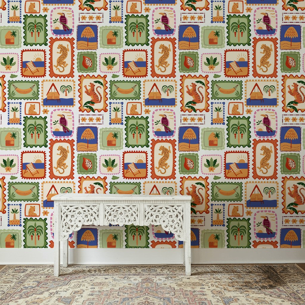 Tropical Wallpaper Eclectic Bohemian Decorative Mural