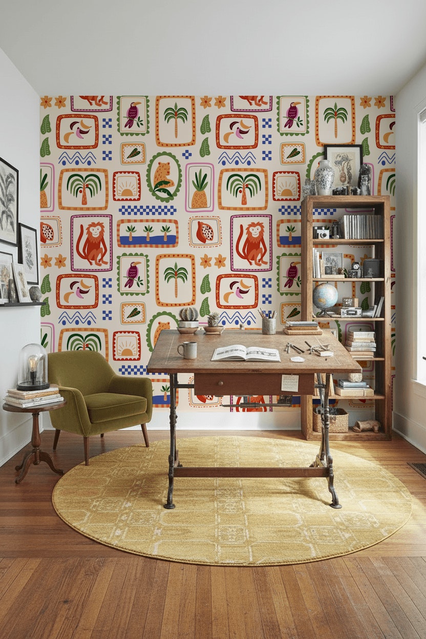 Tropical Wallpaper Eclectic Vibrant Decorative Mural