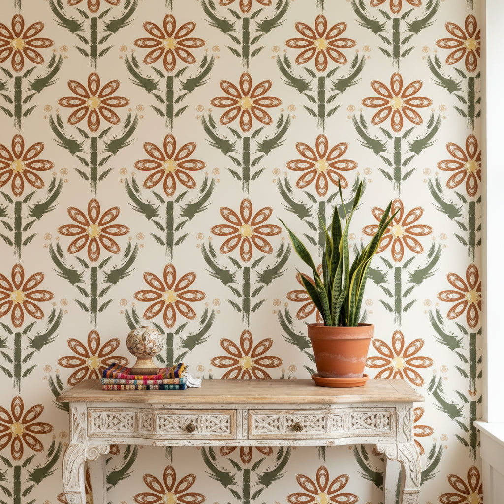 Floral Wallpaper Abstract Bohemian Decorative Mural