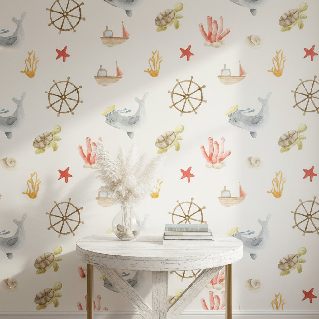 Nautical Wallpaper Whimsical Watercolor Decorative Mural