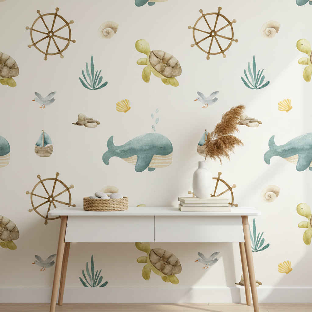 Marine Wallpaper Whale Turtle Decorative Mural