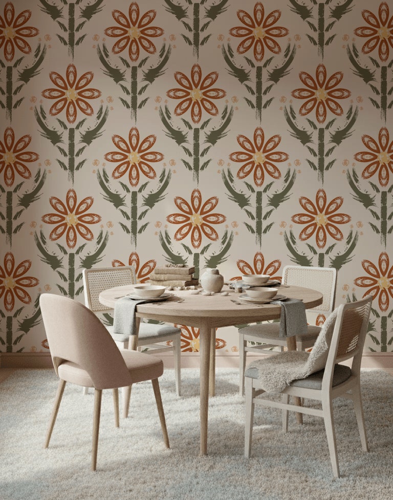 Floral Wallpaper Abstract Bohemian Decorative Mural
