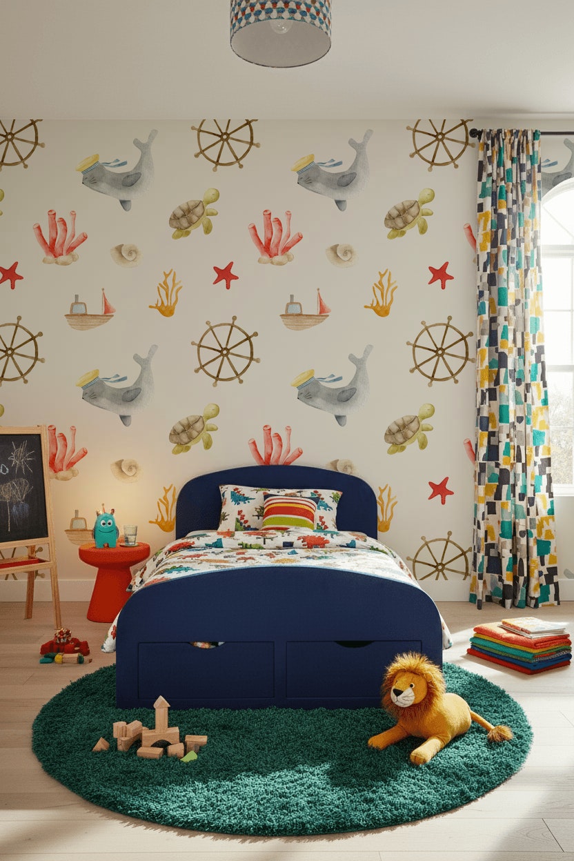 Nautical Wallpaper Whimsical Watercolor Decorative Mural
