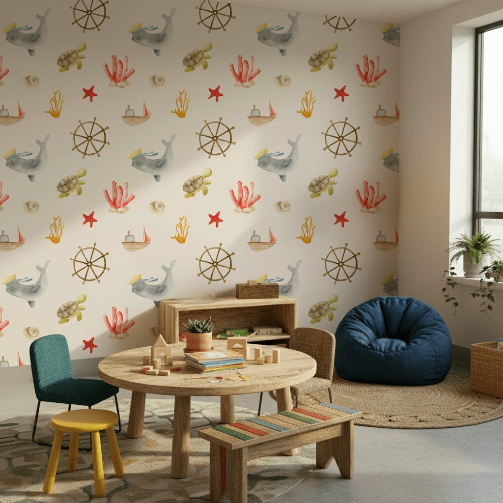 Nautical Wallpaper Whimsical Watercolor Decorative Mural