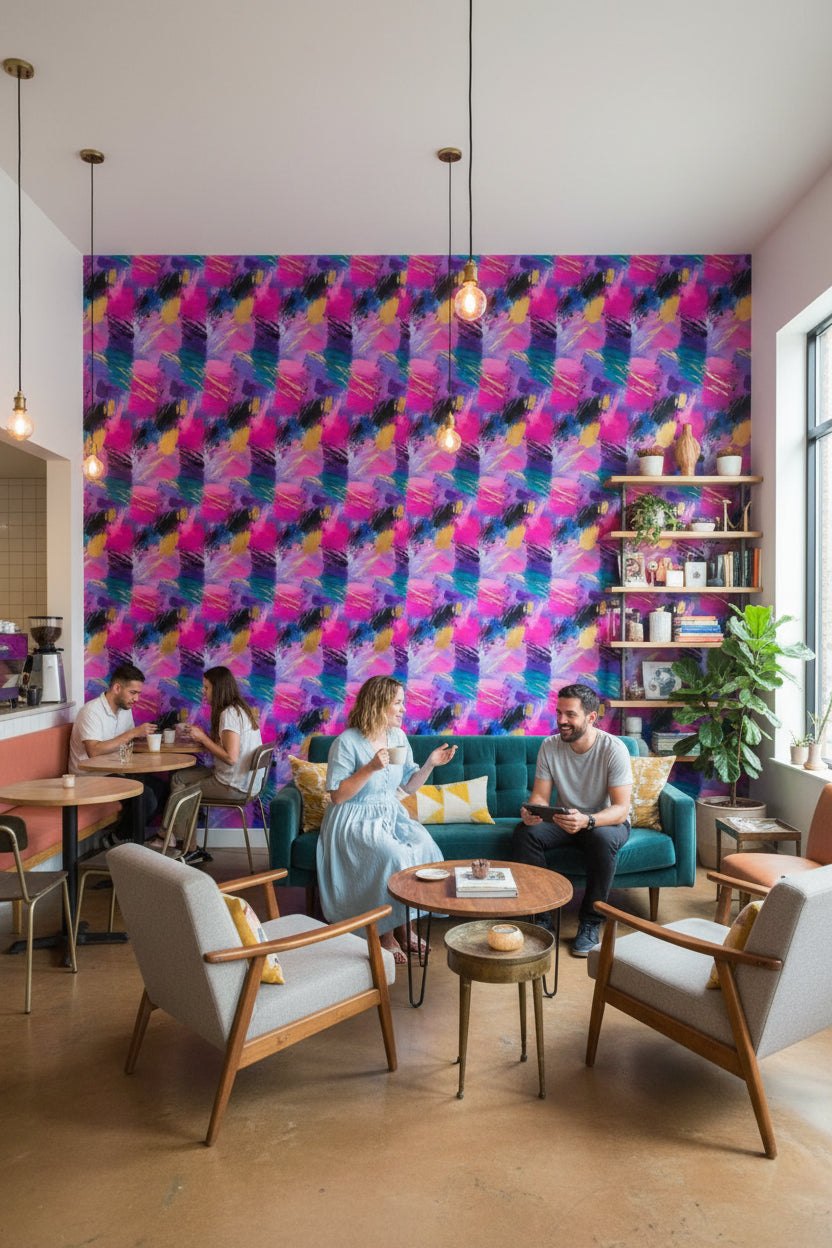 Vibrant Pink and Blue Abstract Brushstroke Wallpaper