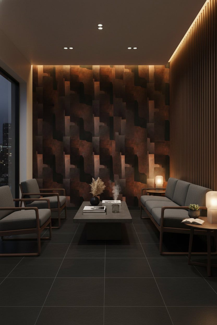 Rustic Copper Geometric Abstract Wallpaper