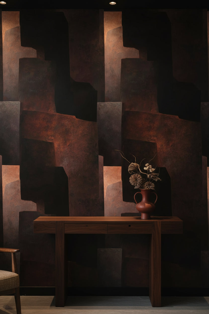 Rustic Copper Geometric Abstract Wallpaper