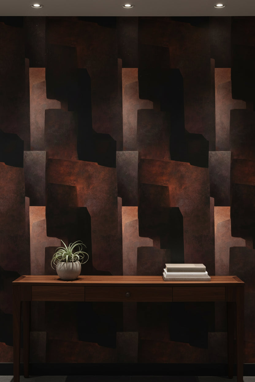 Rustic Copper Geometric Abstract Wallpaper
