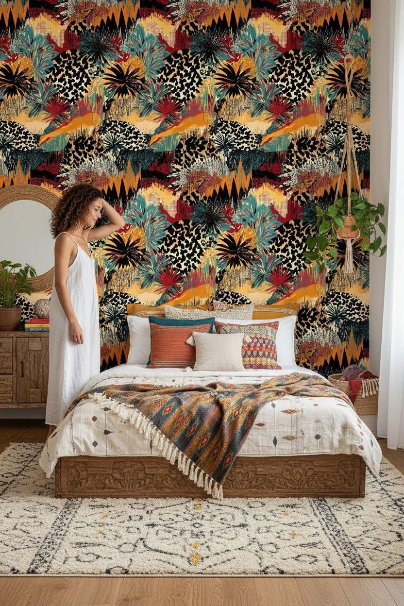 Multicolor Abstract Jungle Botanical Wallpaper