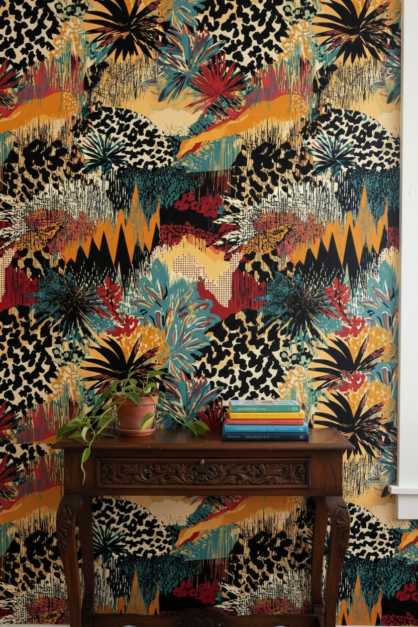 Multicolor Abstract Jungle Botanical Wallpaper