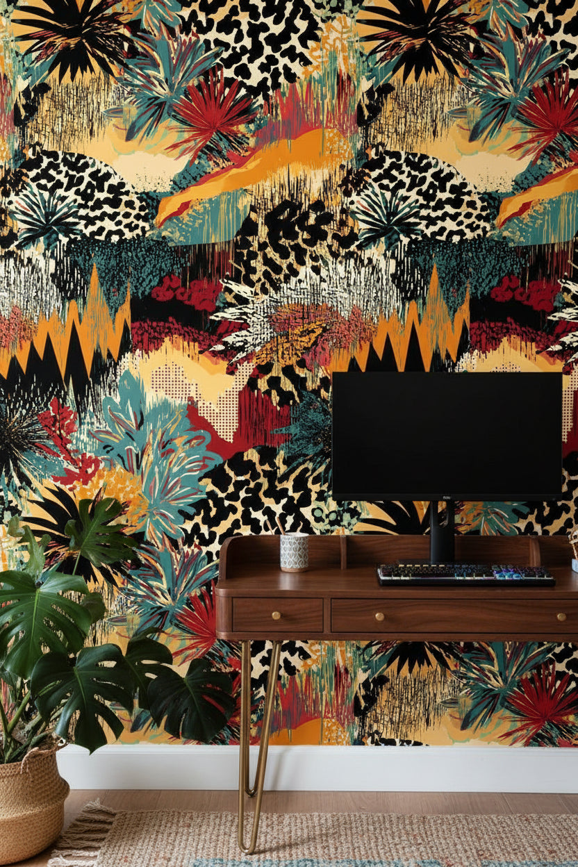 Multicolor Abstract Jungle Botanical Wallpaper