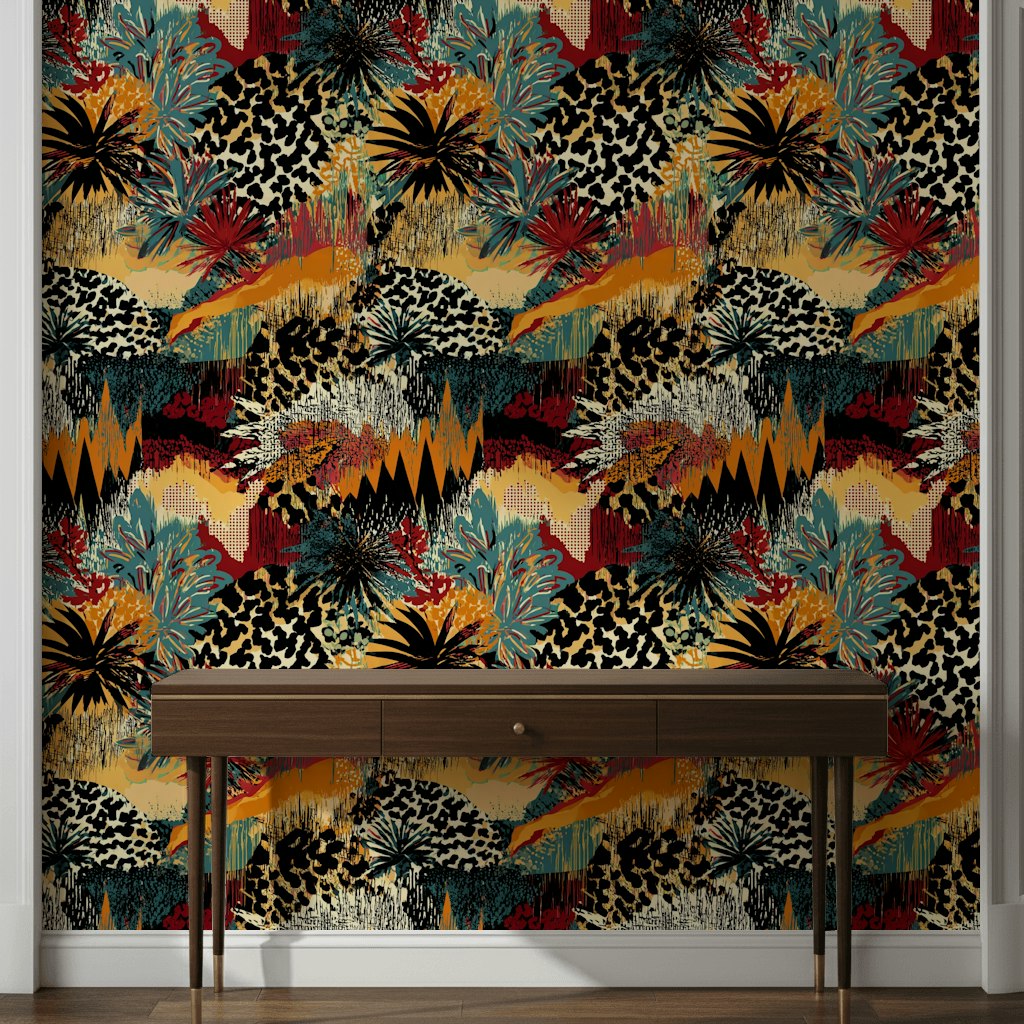 Multicolor Abstract Jungle Botanical Wallpaper