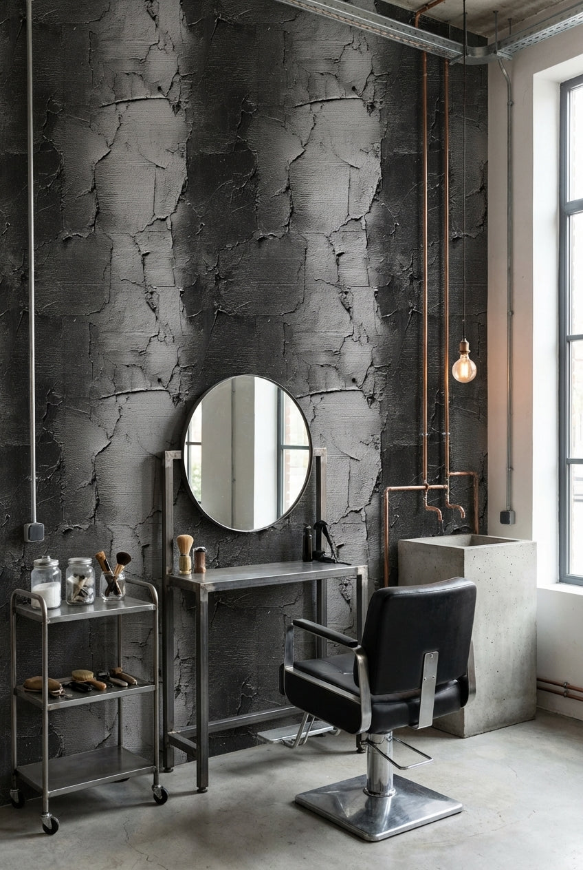Charcoal Cracked Concrete Texture Wallpaper