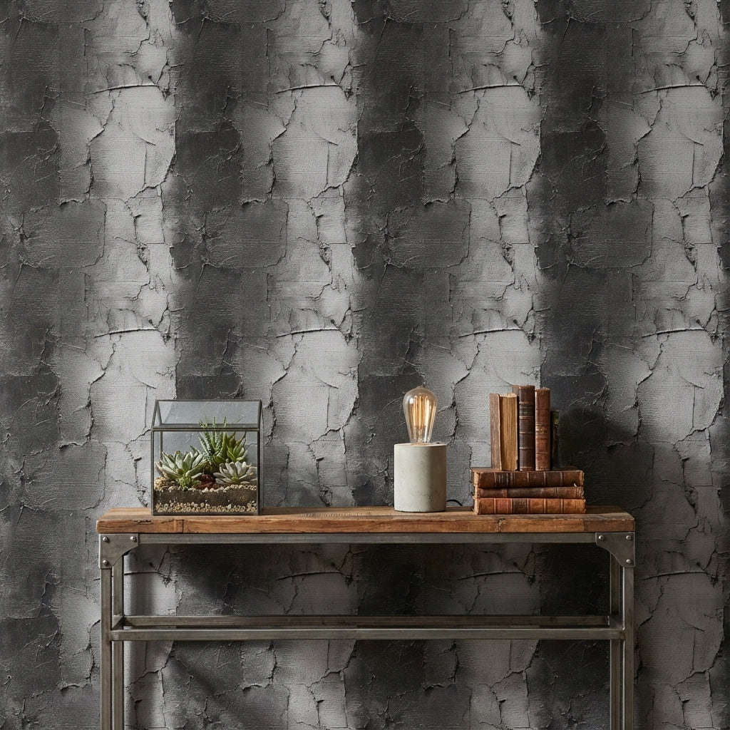 Charcoal Cracked Concrete Texture Wallpaper