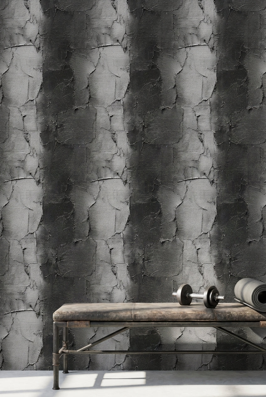 Charcoal Cracked Concrete Texture Wallpaper