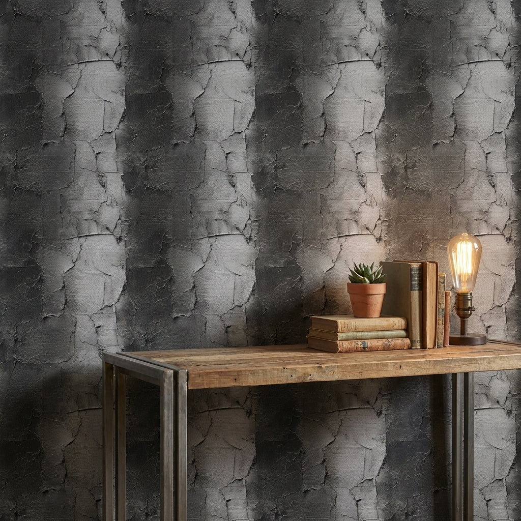 Charcoal Cracked Concrete Texture Wallpaper
