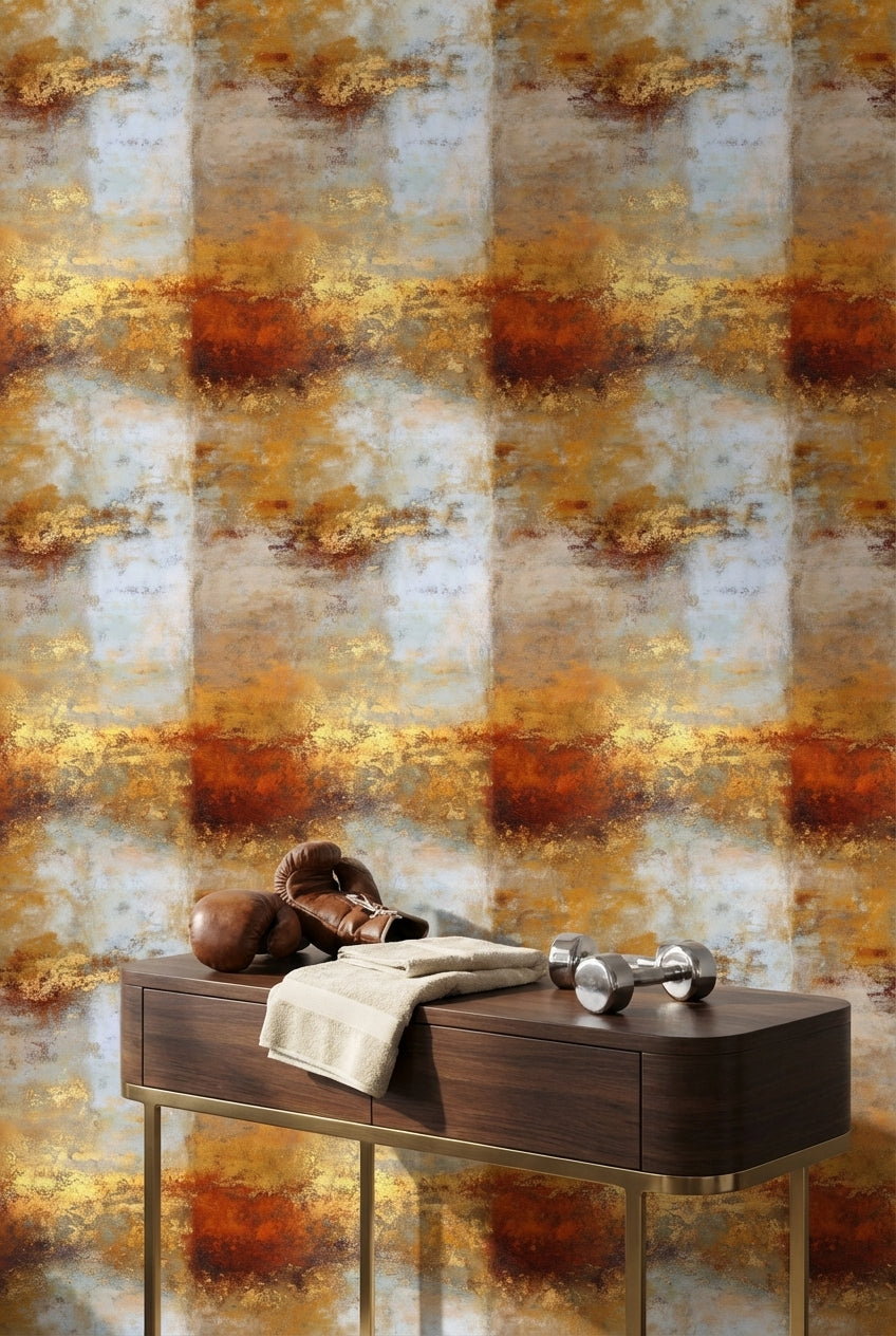 Warm Gold Look and Gray Abstract Textured Wallpaper